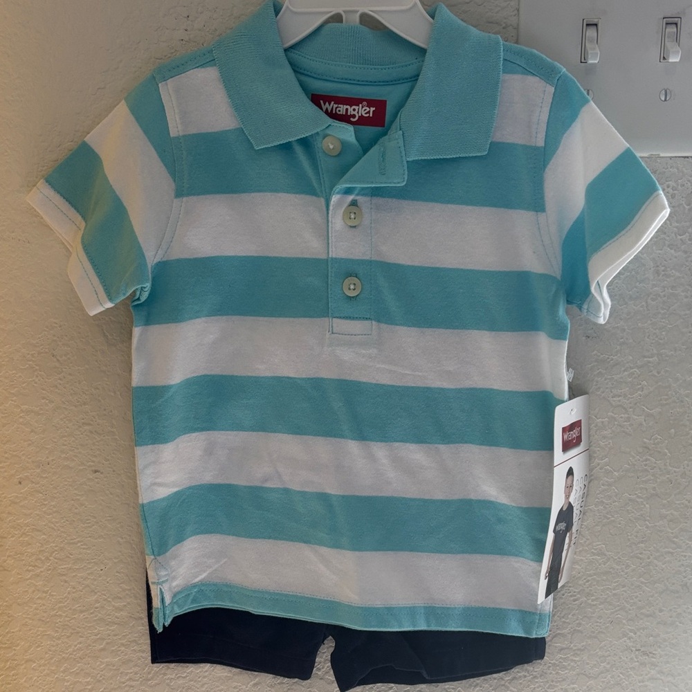 Wrangler Kids Polo and Shirt - Light Blue and White Stripes